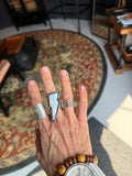Surreal handmade ring featuring Aurora Opal stone, size 7.25, by Hotel Ugly Metal