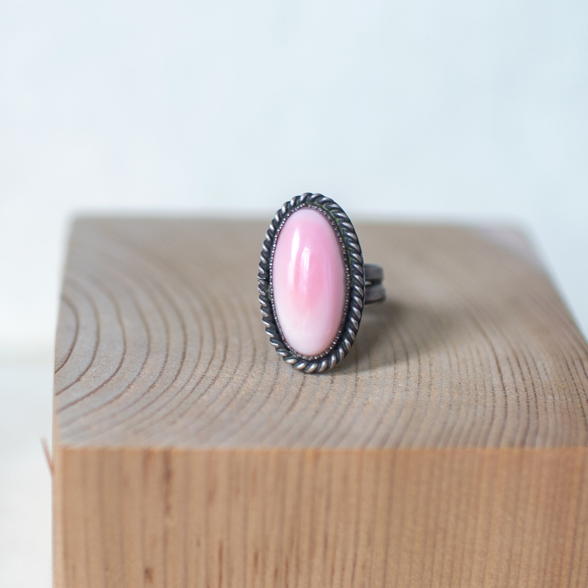 Pink Conch Stone Sterling Silver Ring 