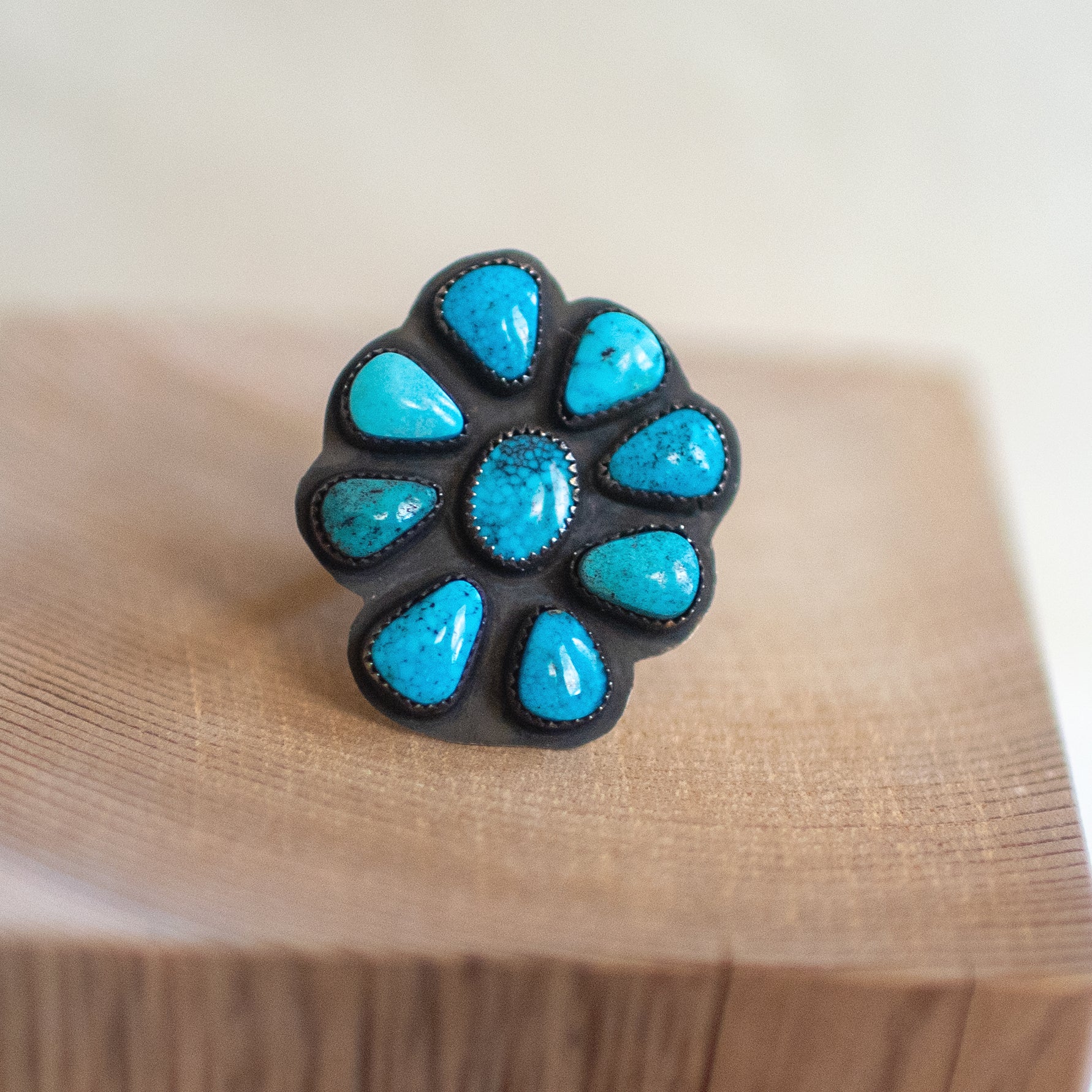 Turquoise Cabochons Sterling Silver Ring 