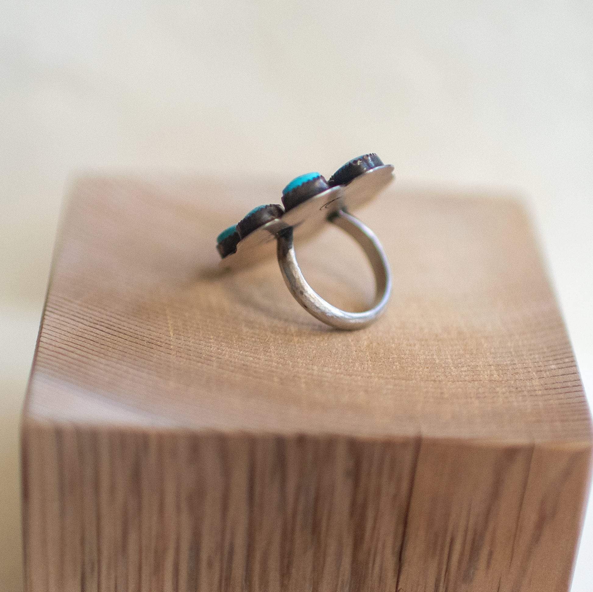 Riders on the Storm - Turquoise Cabochons Sterling Silver Ring. Size 7
