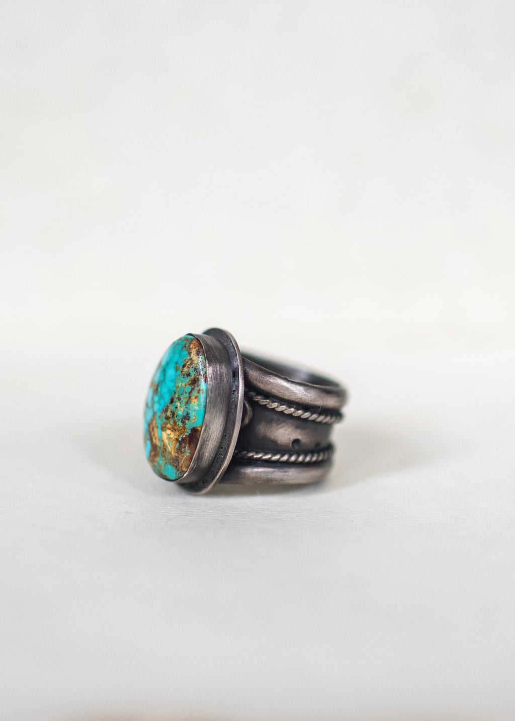 Wind Burn - Royston Turquoise Cabochon Sterling Silver Ring. Size 8