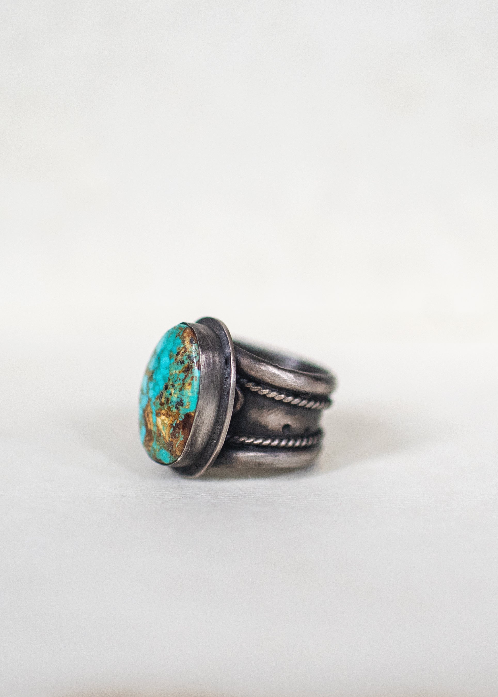Wind Burn - Royston Turquoise Cabochon Sterling Silver Ring. Size 8