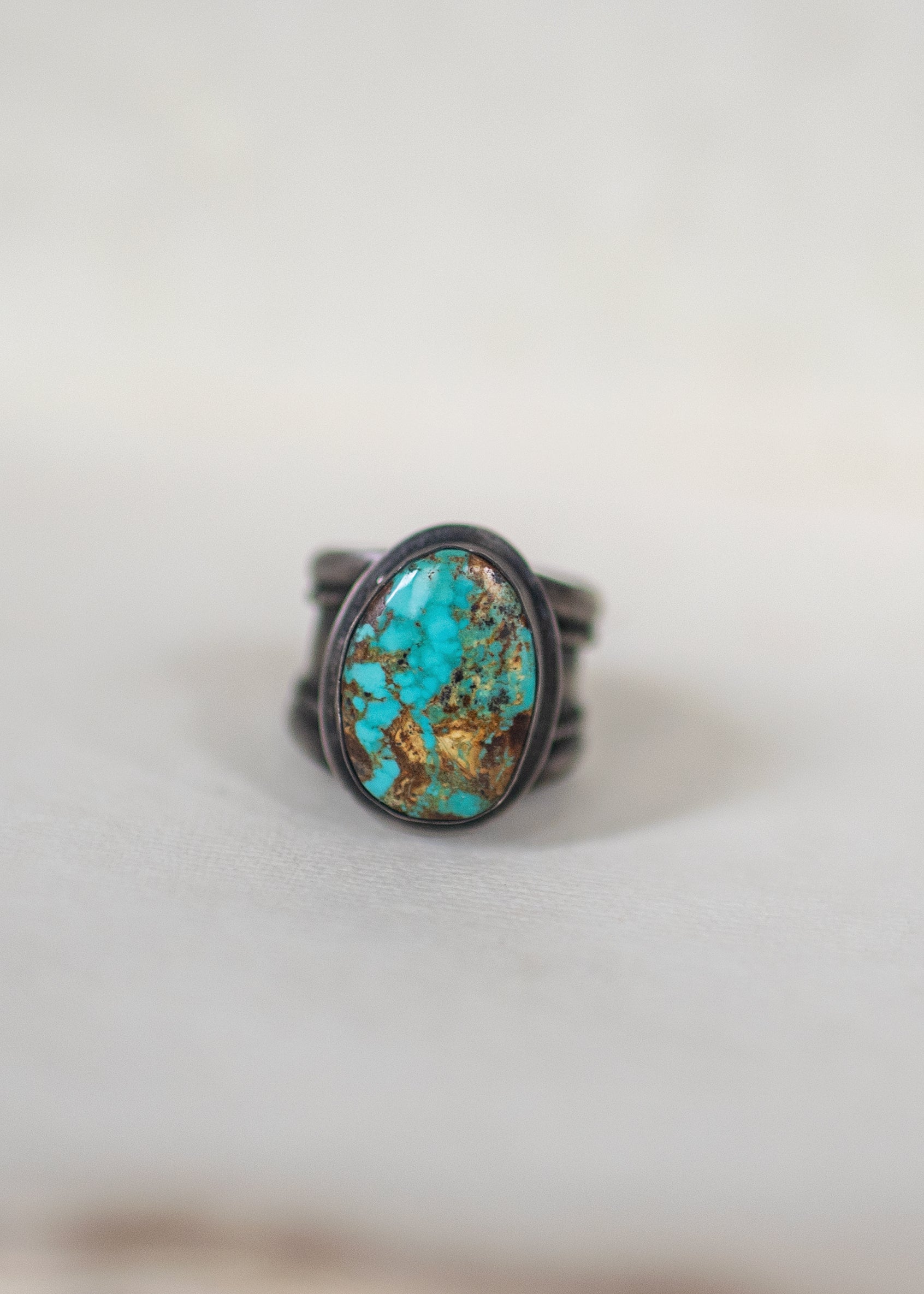 Wind Burn - Royston Turquoise Cabochon Sterling Silver Ring. Size 8