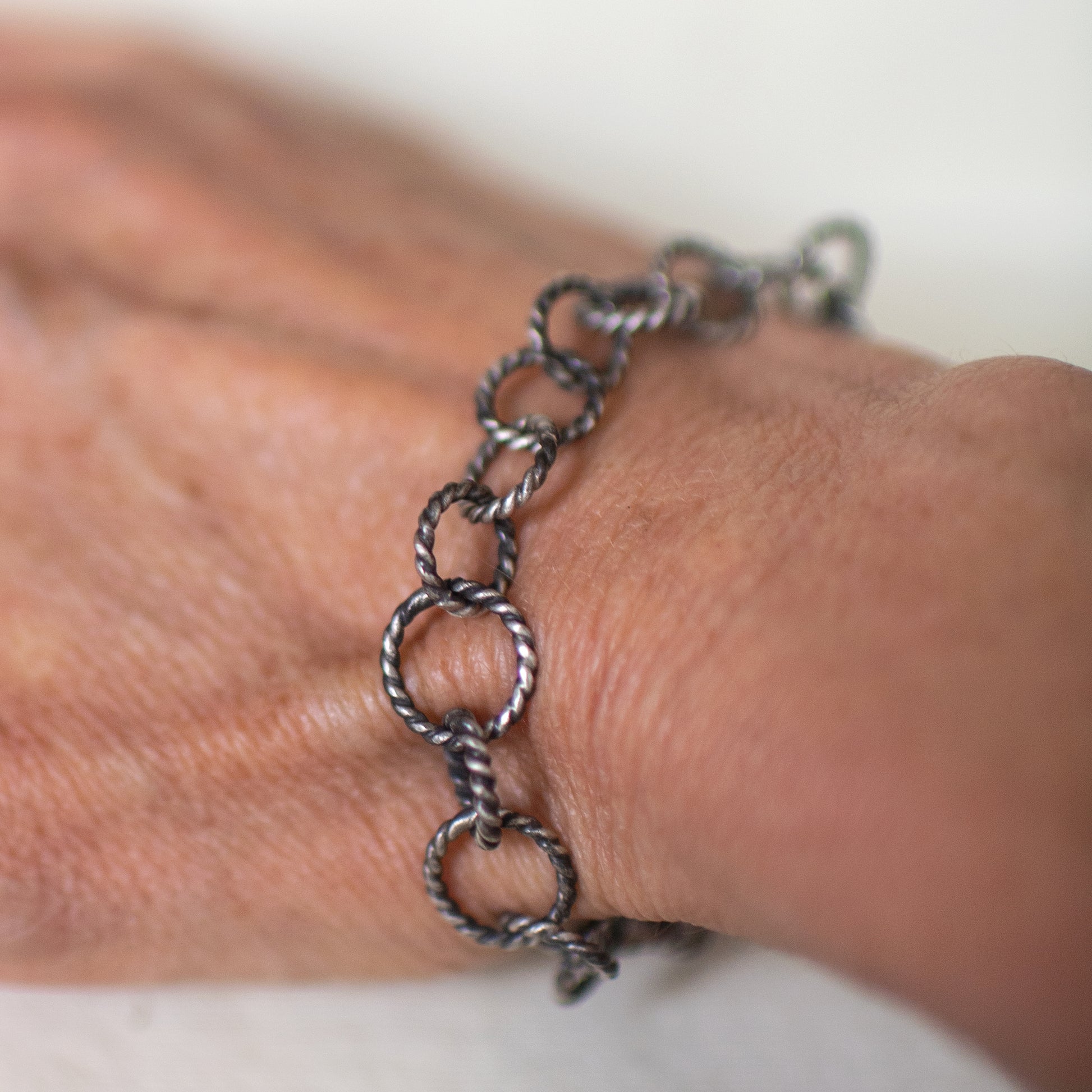 Black Coil - Sterling Silver Rope-Link Chain Bracelet