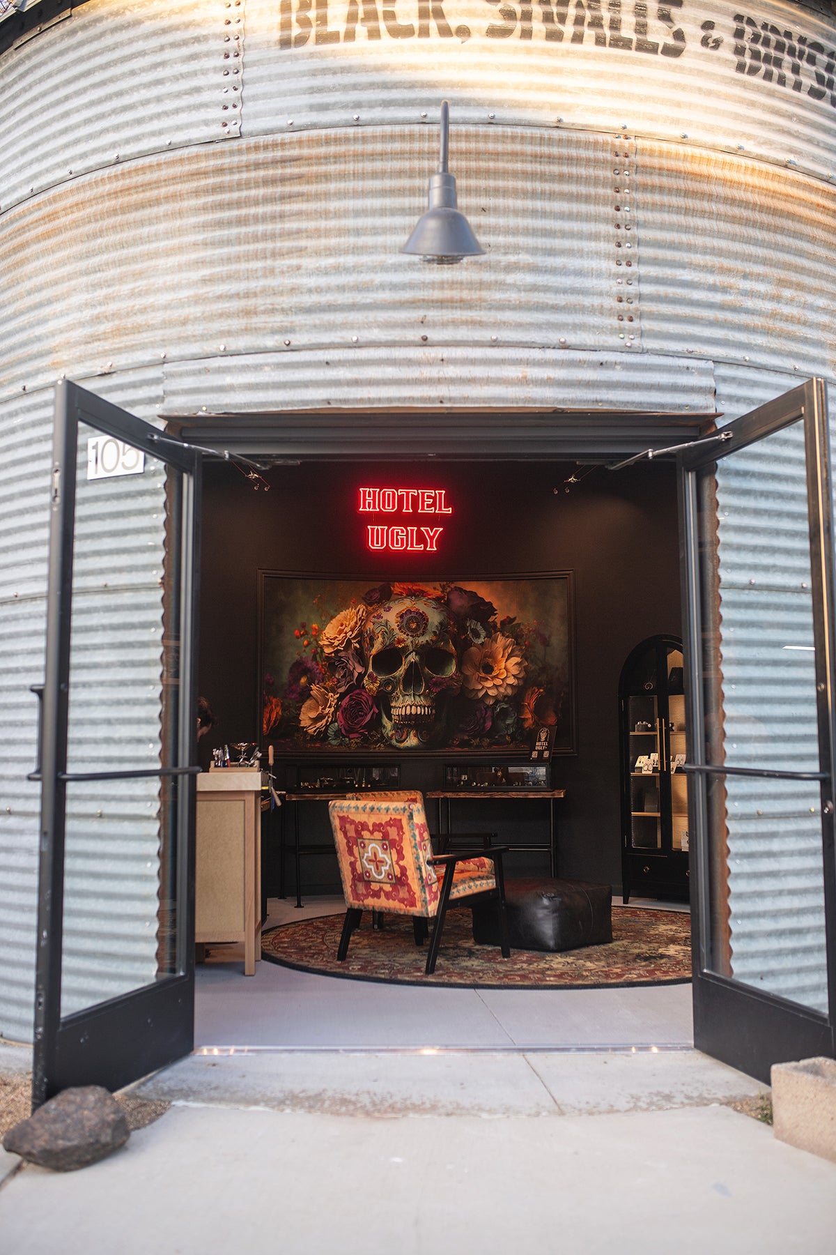 Silo store 
Downtown Mckinney TX
skull on the wall 
cool jewelry store 