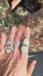Two Rivers ring featuring twin Royston Ribbon stones set in sterling silver with a split shank, size 8.5