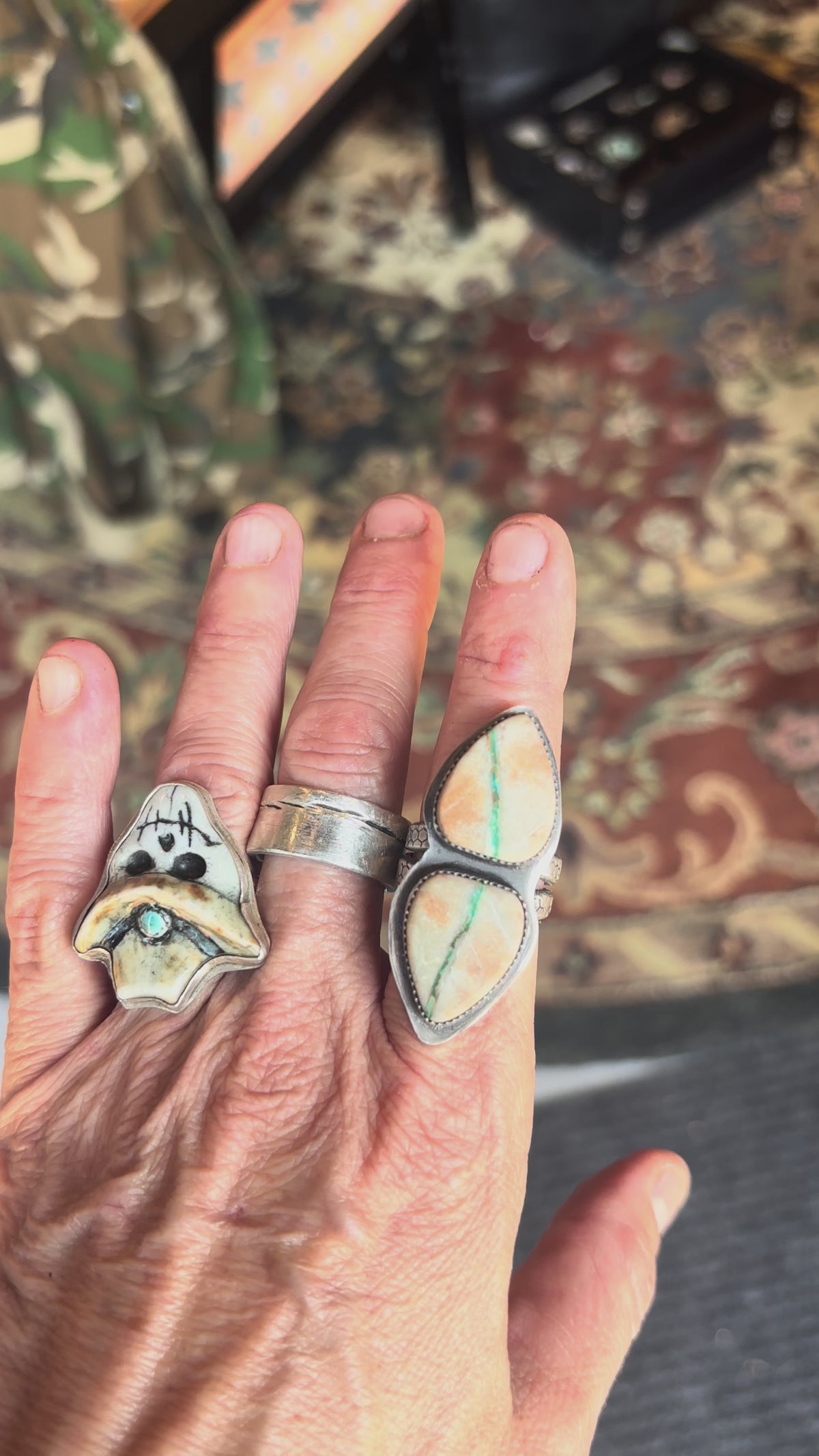 Two Rivers ring featuring twin Royston Ribbon stones set in sterling silver with a split shank, size 8.5