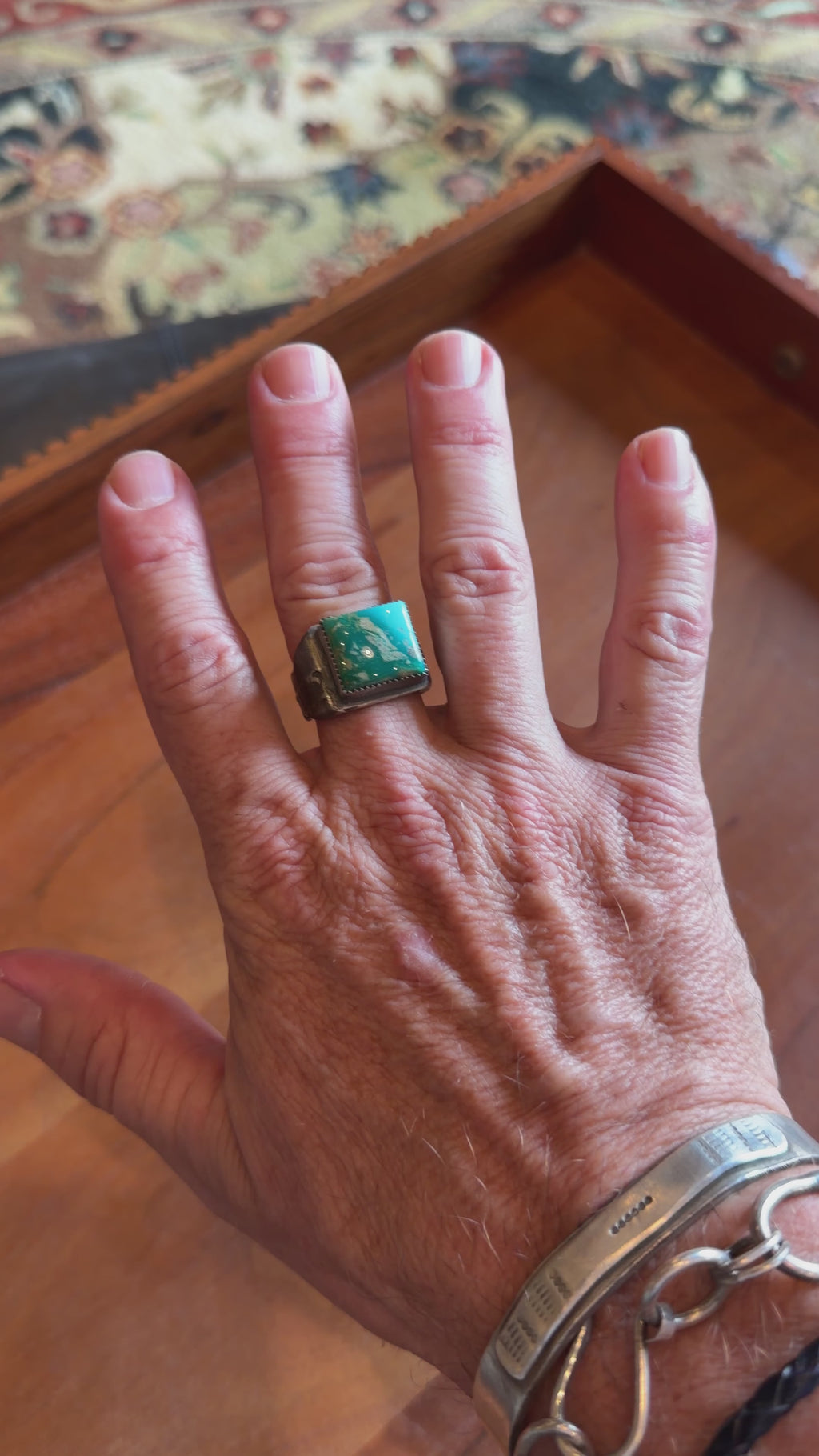 Handmade Eddie ring with Royston turquoise stone, size 11, by Hotel Ugly Metal