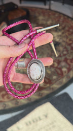 Lover bolo tie with thick sterling silver and Giraffe Tongue Jasper stone with braided leather tie