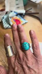 Clear Sky ring with Kingman turquoise stone set in handmade band, size 7